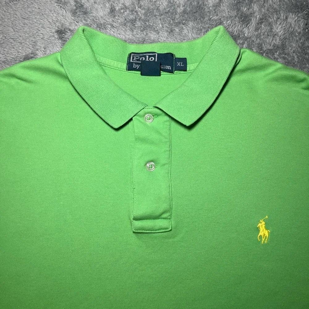 VTG Polo By Ralph Lauren Men's Short Sleeve Green Polo Shirt Yellow Pony SZ XL